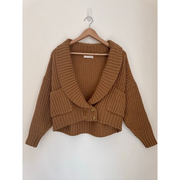 Anthropologie Tan Ribbed Cardigan Sweater - Picture 2 of 6